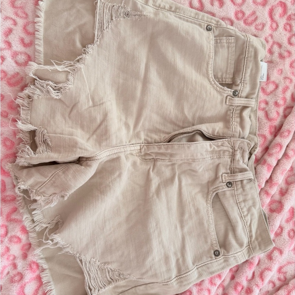 American Eagle Outfitters Tan Frayed Jean Shorts